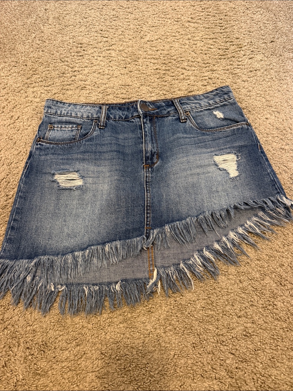 STS Blue Frayed Asymmetrical Denim Mini Skirt - Blue